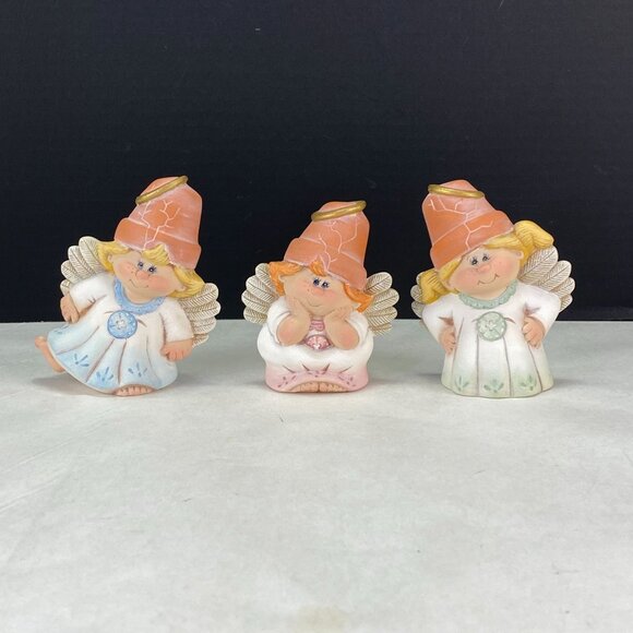 Cracked Flower Pot Garden Fairy Angel Figurines Set of 3 - Picture 1 of 8